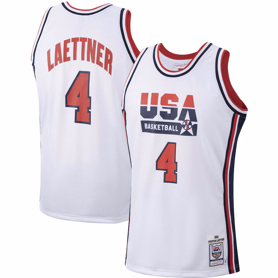 Men's USA Basketball Christian Laettner Mitchell & Ness White 1992 Authentic Jersey - ujerseystore