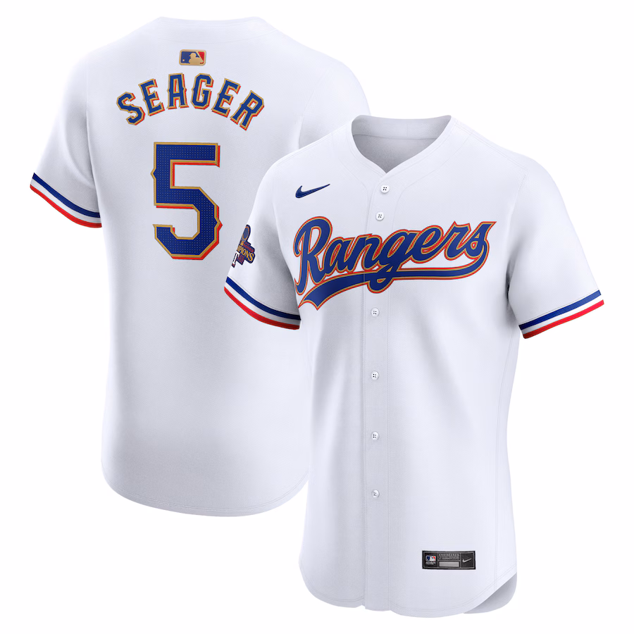 Men's Texas Rangers Corey Seager Nike White 2024 Gold Collection Elite Player Jersey - ujerseystore