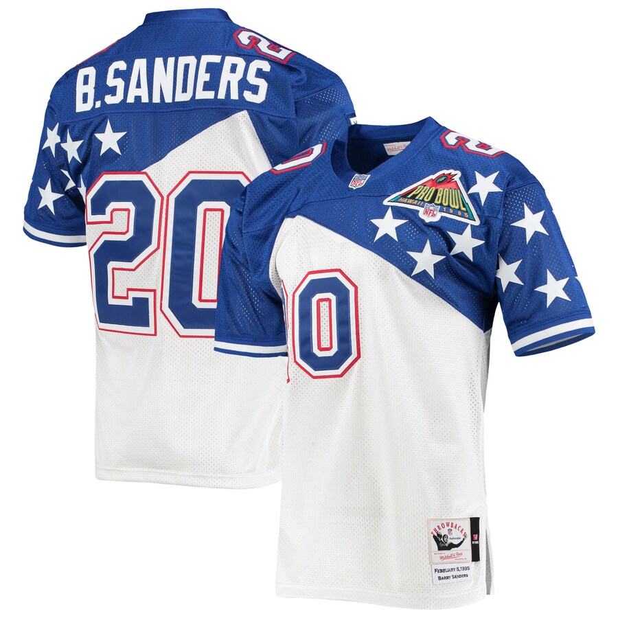 Men's NFC Barry Sanders Mitchell & Ness White/Blue 1994 Pro Bowl Authentic Jersey - ujerseystore