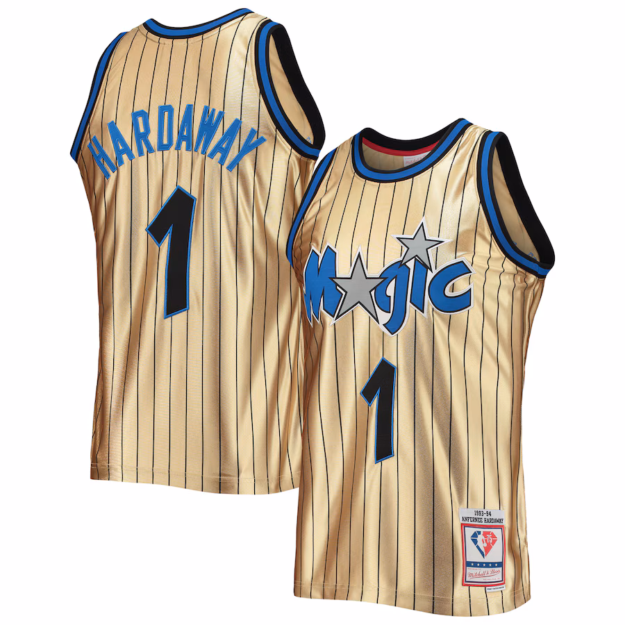 Men's Orlando Magic Penny Hardaway Gold Mitchell & Ness 75th Anniversary 1993/94 Hardwood Classics Swingman Jersey - ujerseystore
