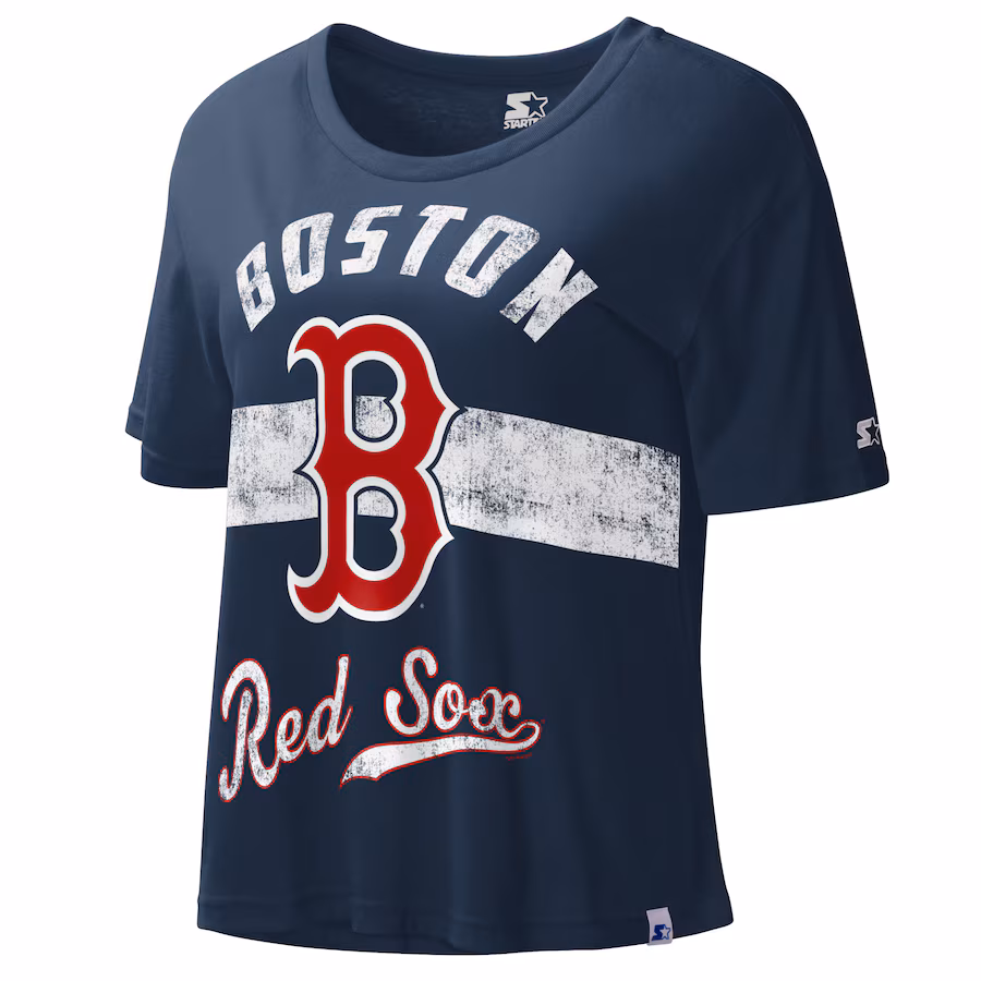 Women's Boston Red Sox Starter Navy Record Setter Crop Top - ujerseystore