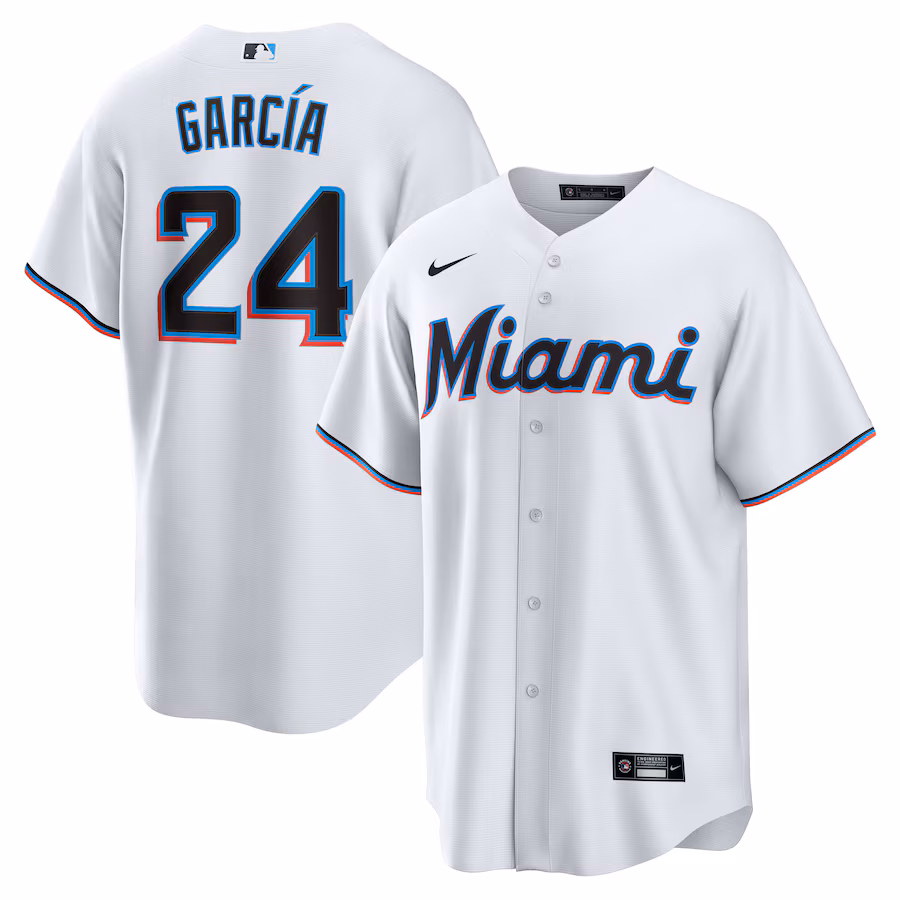 Men's Miami Marlins Avisaíl García Nike White Home  Replica Player Jersey - ujerseystore
