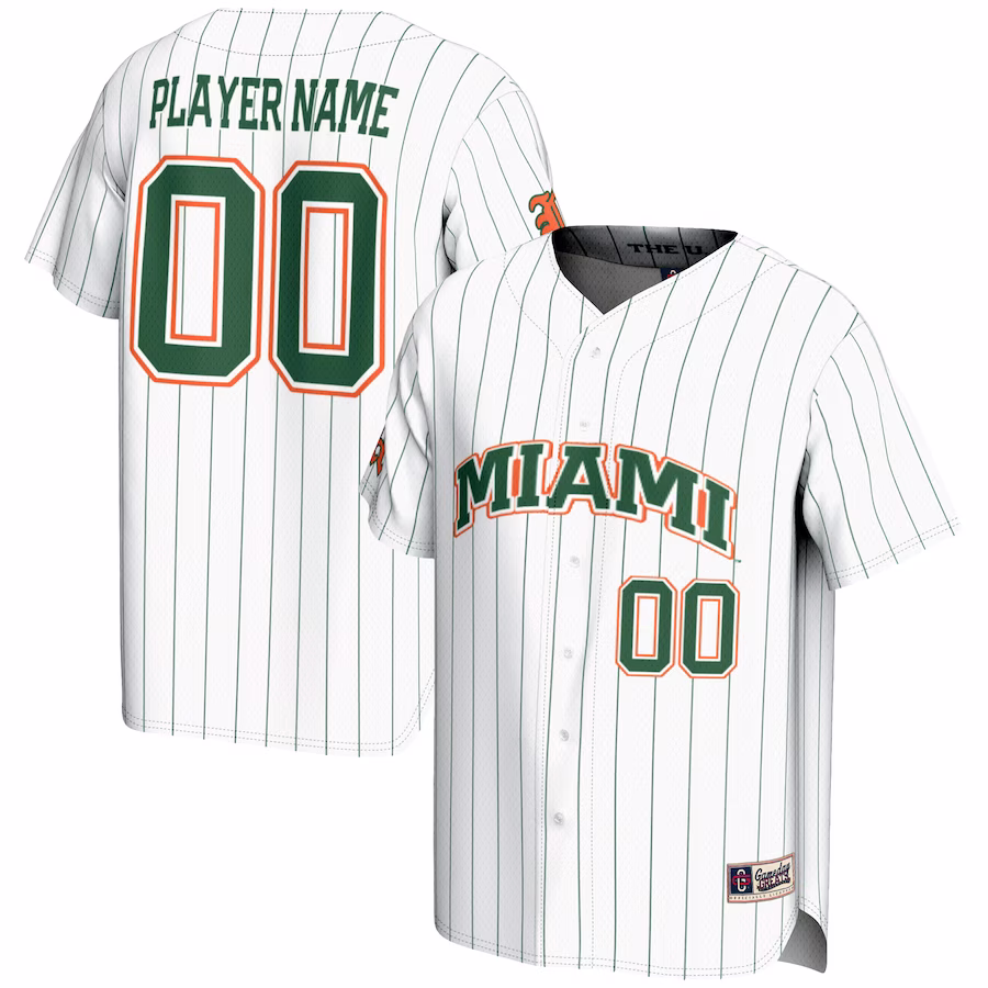 Miami Hurricanes GameDay Greats Youth NIL Pick-A-Player Lightweight Baseball Jersey - White - ujerseystore