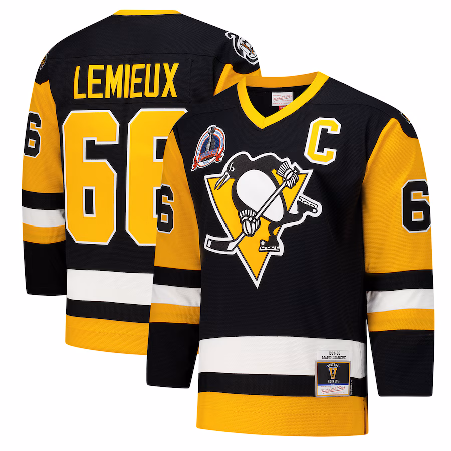 Men's Pittsburgh Penguins Mario Lemieux Black 1991-92 Power Play Jersey - ujerseystore