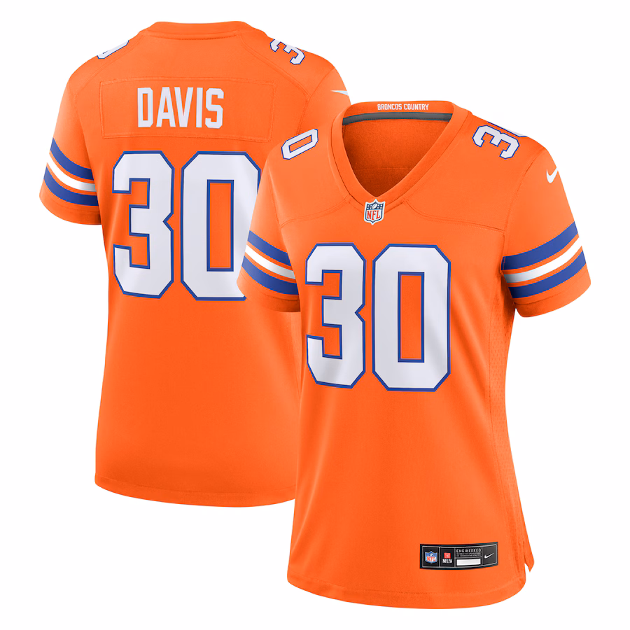 Women's Denver Broncos Terrell Davis Nike Orange Mile High Collection 1977 Throwback Retired Player Game Jersey - ujerseystore