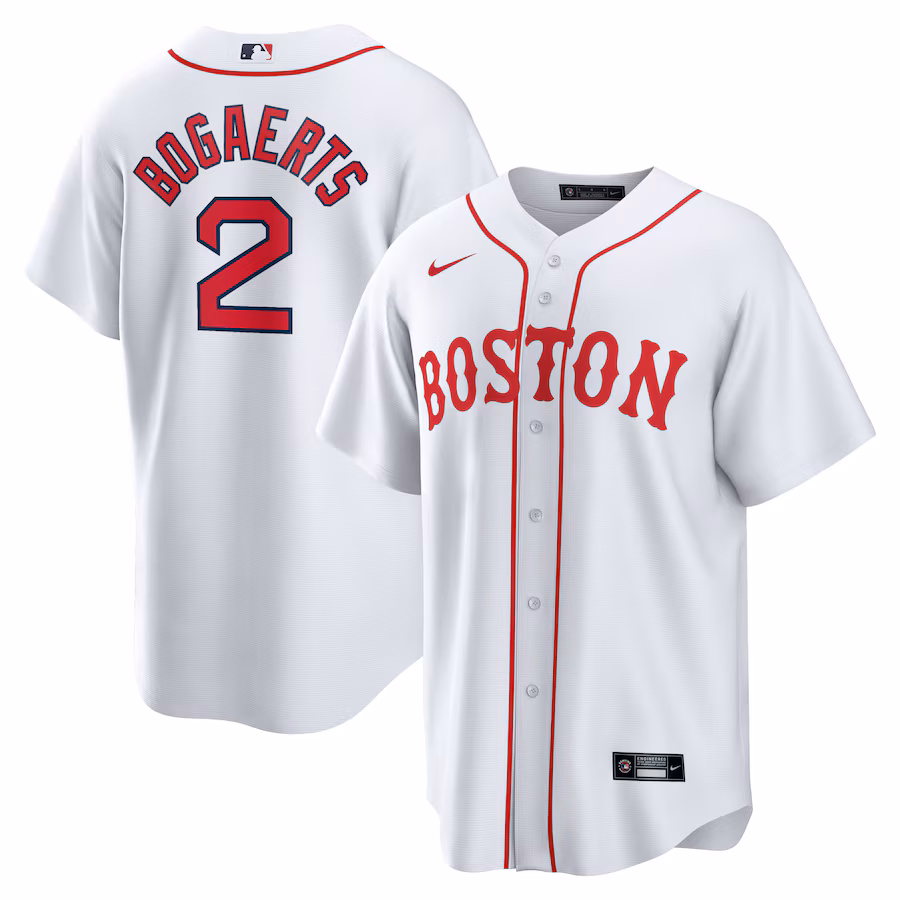 Men's Boston Red Sox Xander Bogaerts Nike White 2021 Patriots' Day Official Replica Player Jersey - ujerseystore