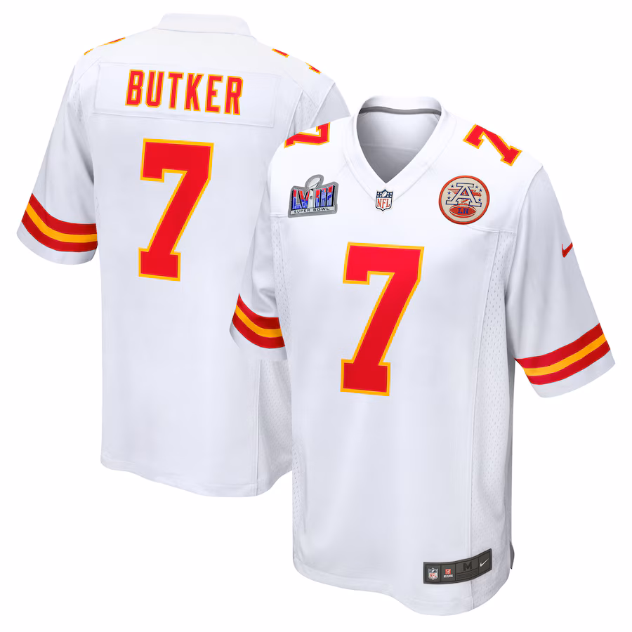 Men's Kansas City Chiefs Harrison Butker Nike White Super Bowl LVIII Game Jersey - ujerseystore