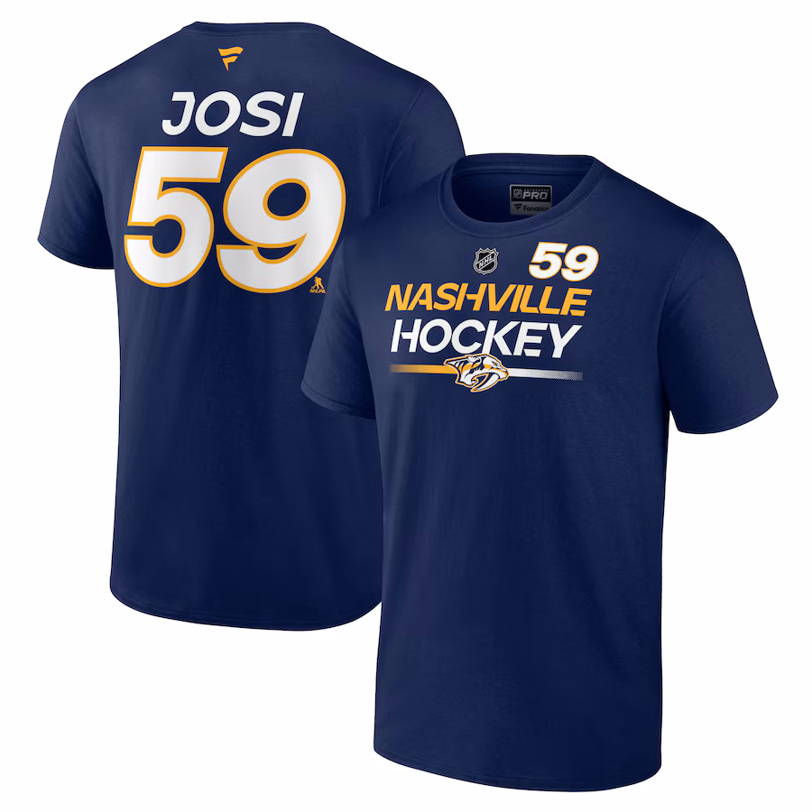 Men's Nashville Predators Roman Josi Fanatics Navy Authentic Pro Prime Name & Number T-Shirt - ujerseystore