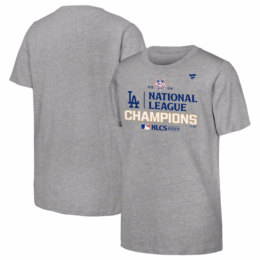 Youth Los Angeles Dodgers Fanatics Heather Gray 2024 National League Champions Locker Room T-Shirt - ujerseystore