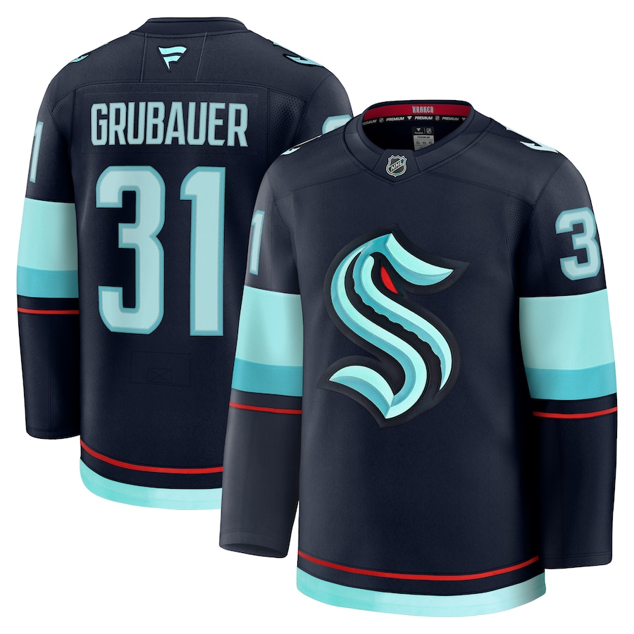 Men's Seattle Kraken Philipp Grubauer Fanatics Deep Sea Blue Home Premium Jersey - ujerseystore