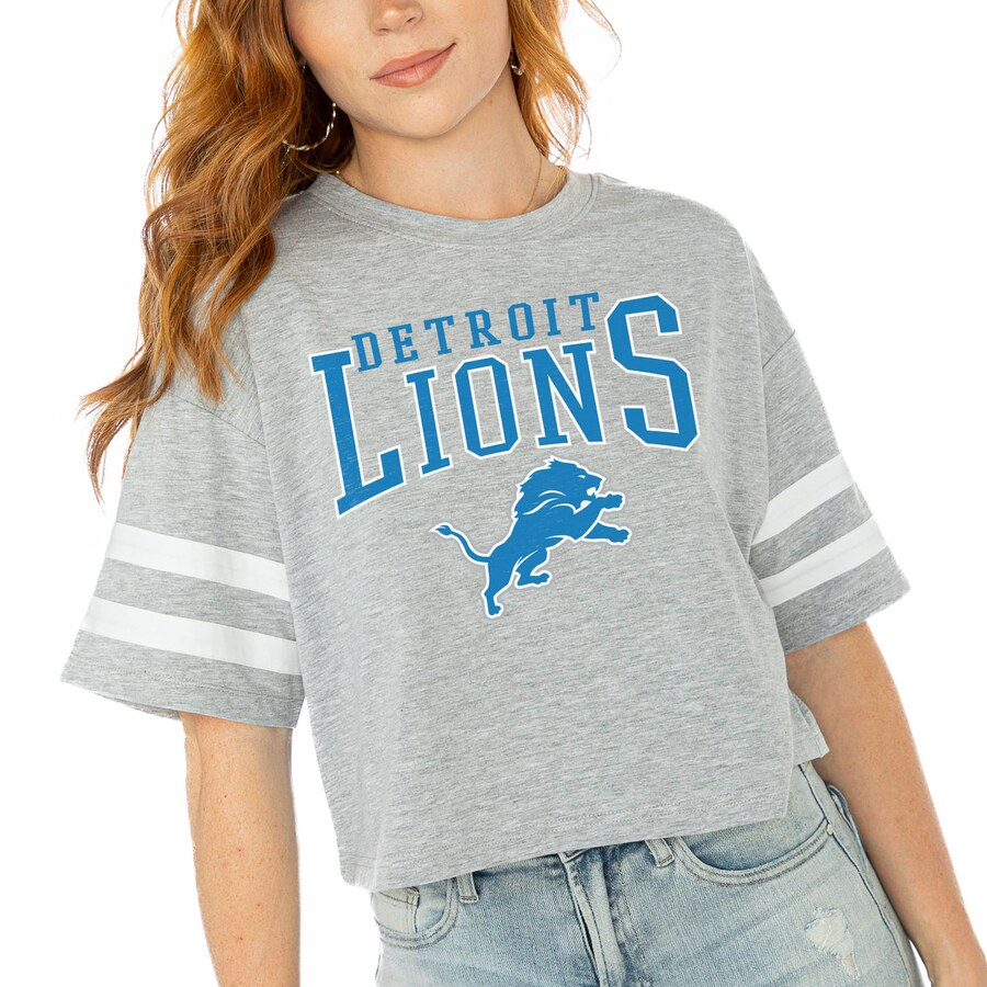 Women's Detroit Lions  Gameday Couture Gray Gridiron Glam Cropped T-Shirt - ujerseystore