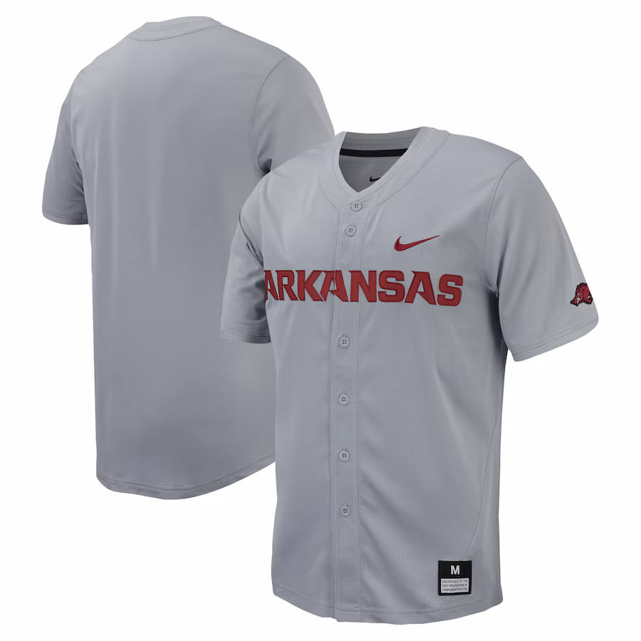 Men's Nike Gray Arkansas Razorbacks Replica Full-Button Baseball Jersey - ujerseystore