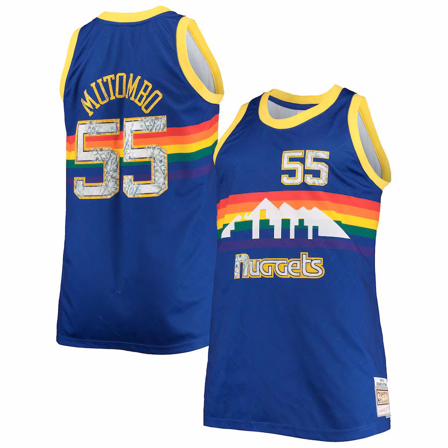 Men's Denver Nuggets Dikembe Mutombo Mitchell & Ness Blue Big & Tall 1991/92 NBA 75th Anniversary Diamond Swingman Jersey - ujerseystore