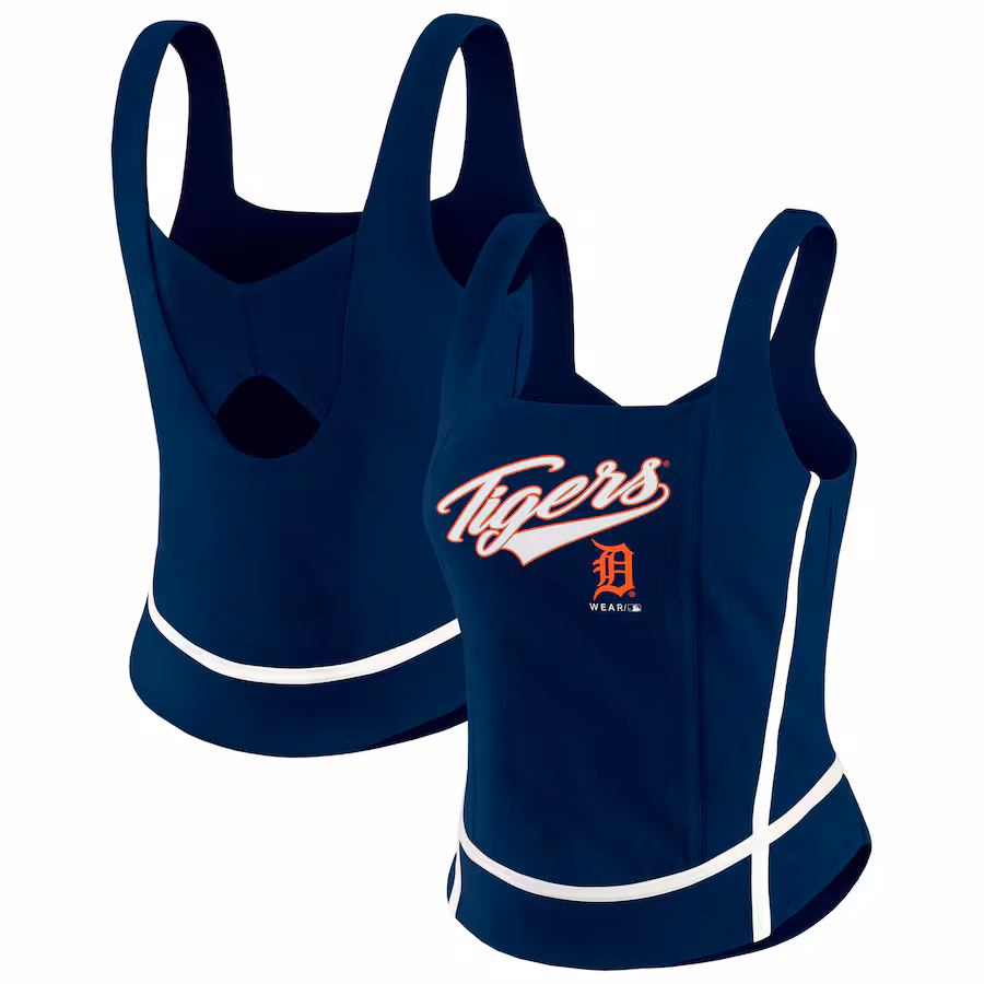Women's Detroit Tigers WEAR by Erin Andrews Navy Square Neck Tank Top - ujerseystore