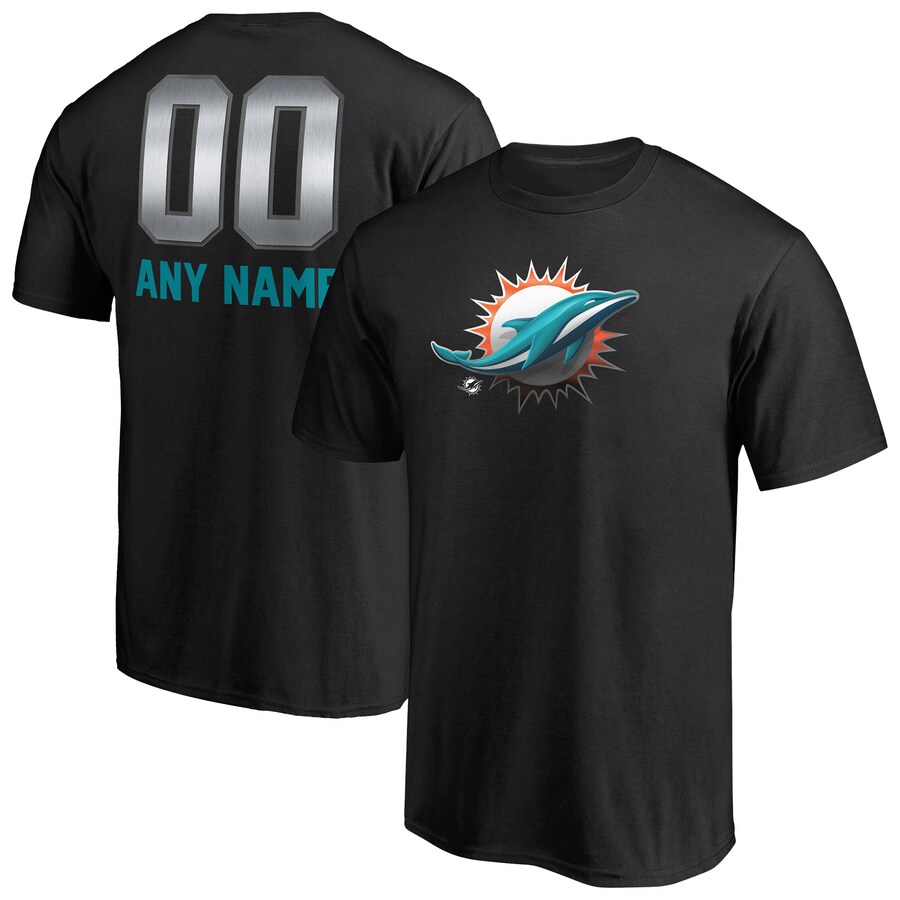 Men's Miami Dolphins Black Personalized Midnight Mascot T-Shirt - ujerseystore
