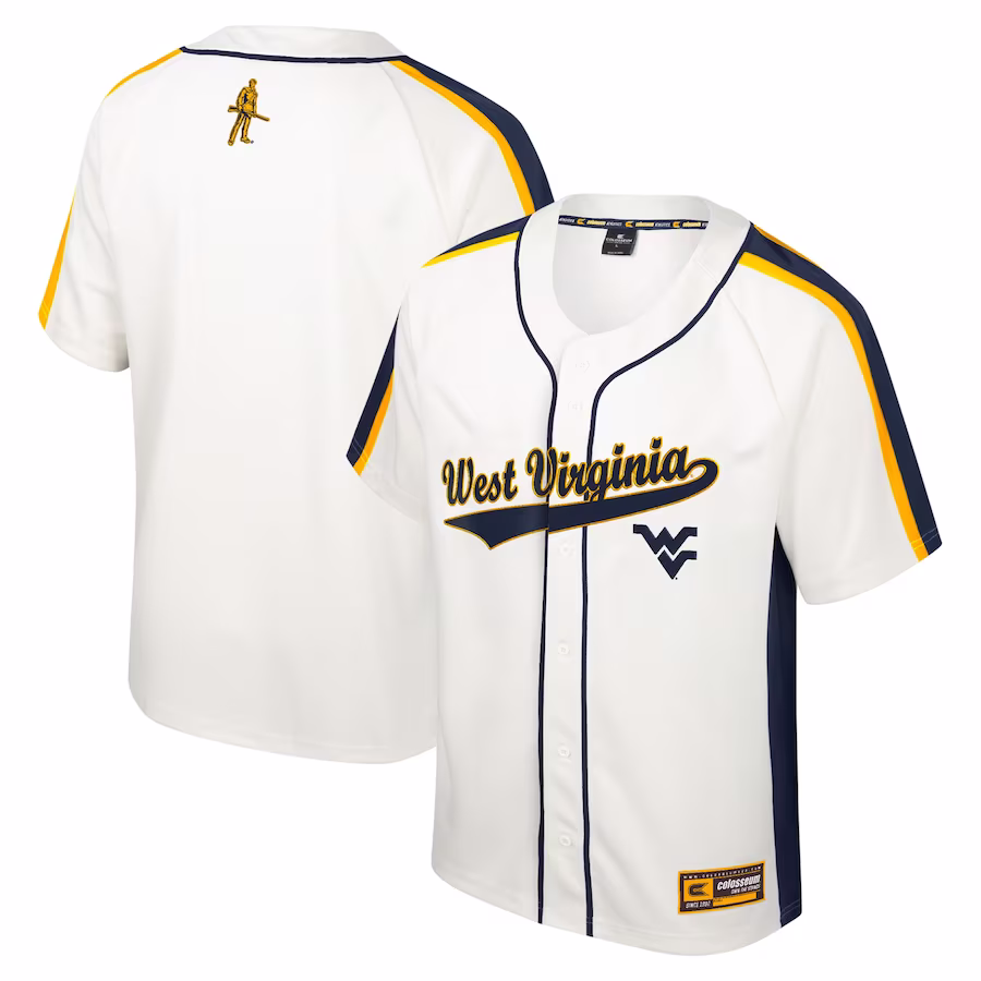 West Virginia Mountaineers Colosseum Ruth Button-Up Baseball Jersey - Cream - ujerseystore
