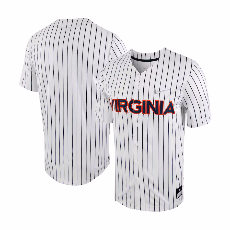 Virginia Cavaliers Nike Pinstripe Replica Full-Button Baseball Jersey - White/Navy - ujerseystore