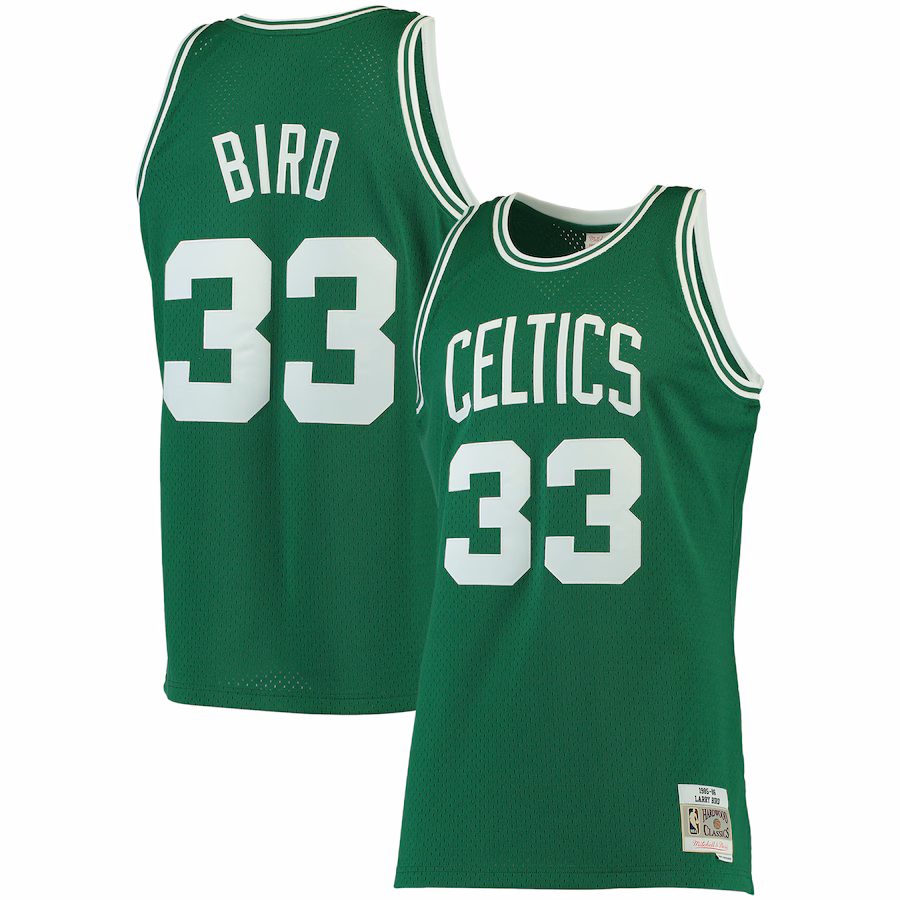 Men's Boston Celtics Larry Bird Mitchell & Ness Kelly Green 1985/86 Big & Tall Hardwood Classics Swingman Jersey - ujerseystore