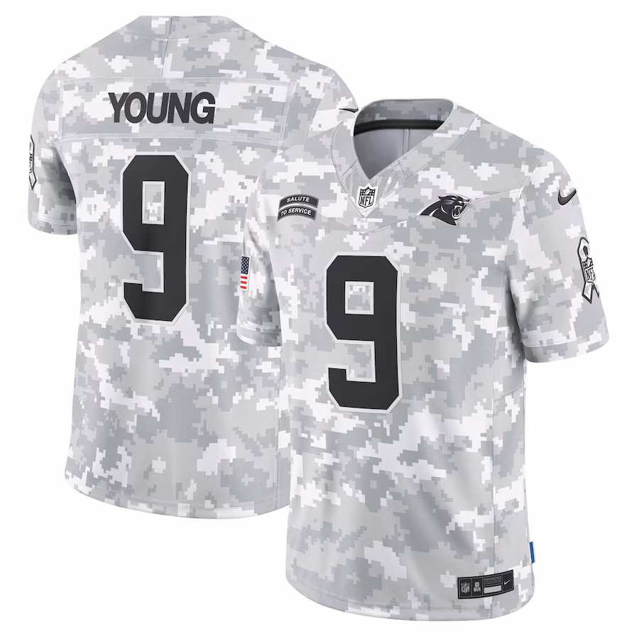 Men's Carolina Panthers Bryce Young Nike Arctic Camo 2024 Salute to Service Limited Jersey - ujerseystore