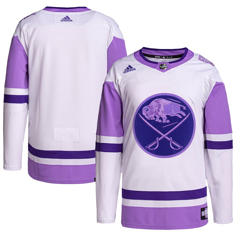 Men's Buffalo Sabres adidas White/Purple Hockey Fights Cancer Primegreen Authentic Blank Practice Jersey - ujerseystore
