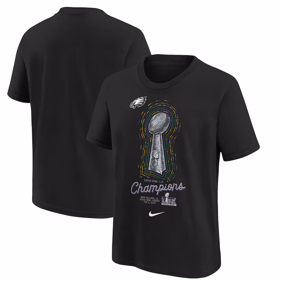 Youth Philadelphia Eagles  Nike Black Super Bowl LIX Champions Lombardi Trophy T-Shirt - ujerseystore