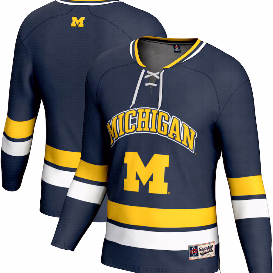 Men's GameDay Greats Navy Michigan Wolverines Spirit Hockey Jersey - ujerseystore