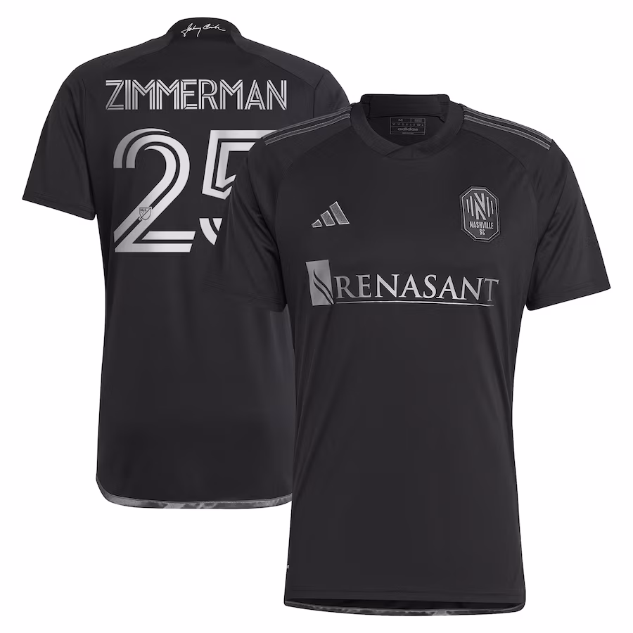 Men's Nashville SC Walker Zimmerman adidas Black 2023 Man In Black Kit Replica Player Jersey - ujerseystore