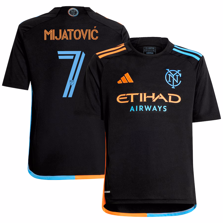 Youth New York City FC Jovan Mijatović adidas Black 2024 24/7 Kit Replica Player Jersey - ujerseystore