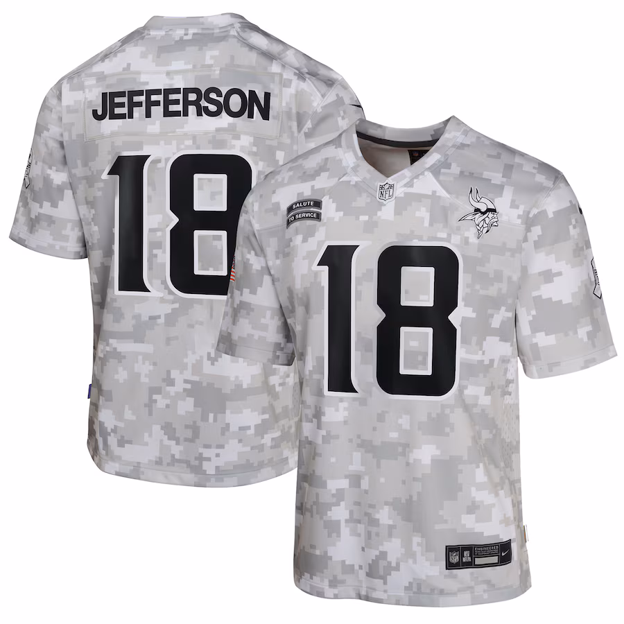 Youth Minnesota Vikings Justin Jefferson Nike Arctic Camo 2024 Salute to Service Game Jersey - ujerseystore