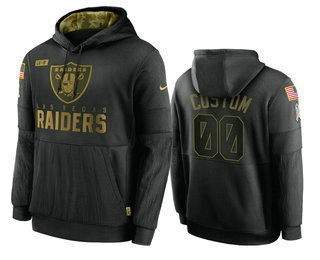 Men's Las Vegas Raiders Custom Black 2020 Salute To Service Sideline Performance Pullover Hoodie - ujerseystore