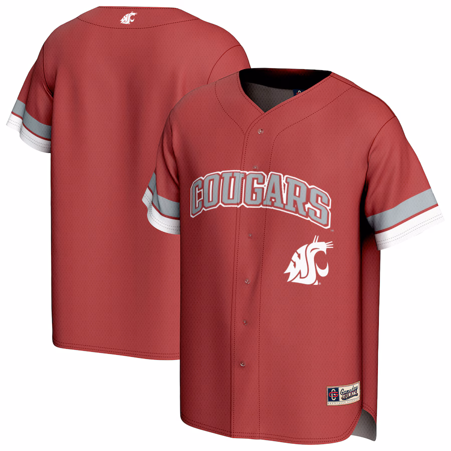 Men's GameDay Greats Crimson Washington State Cougars Spirit Baseball Jersey - ujerseystore