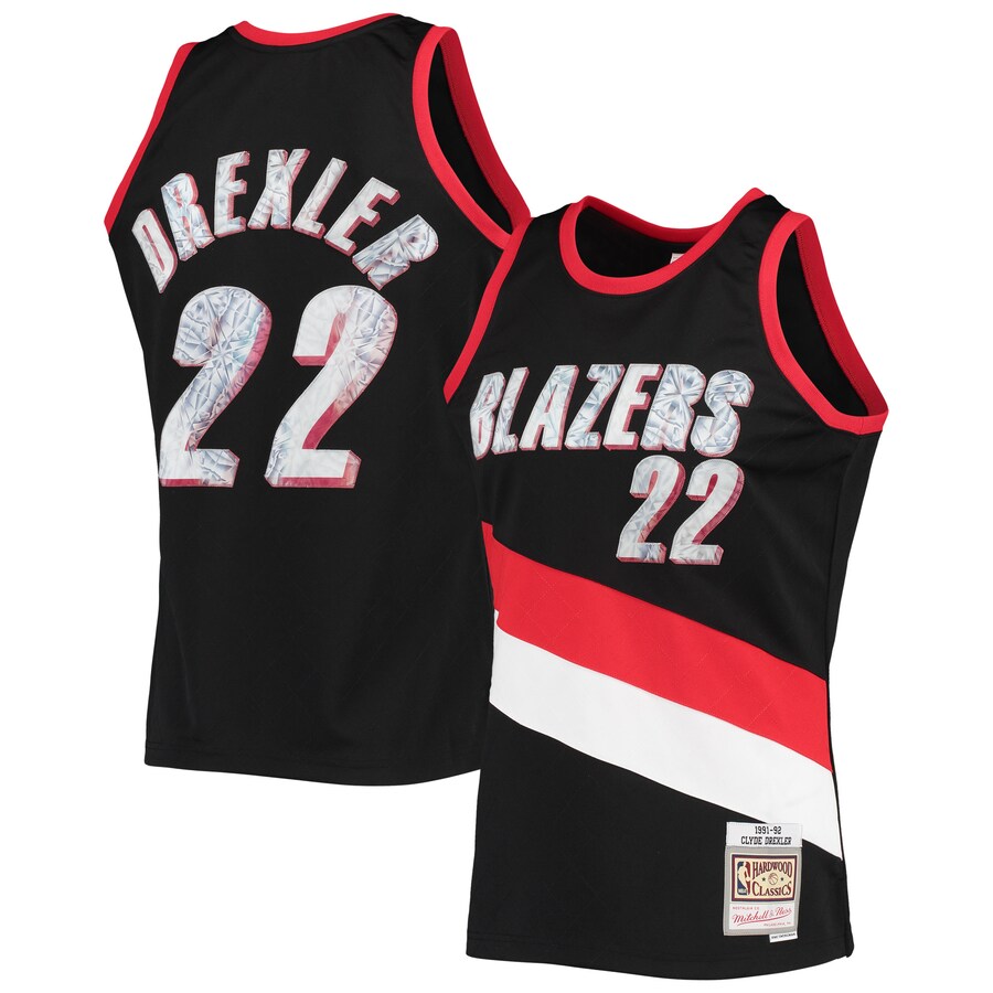 Men's Portland Trail Blazers Clyde Drexler Mitchell & Ness Black 1991/92 Hardwood Classics NBA 75th Anniversary Diamond Swingman Jersey - ujerseystore