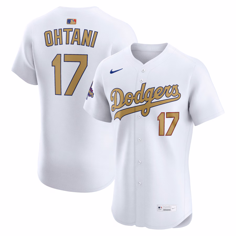 Men's Los Angeles Dodgers Shohei Ohtani Nike White 2025 Gold Collection Elite Jersey - ujerseystore