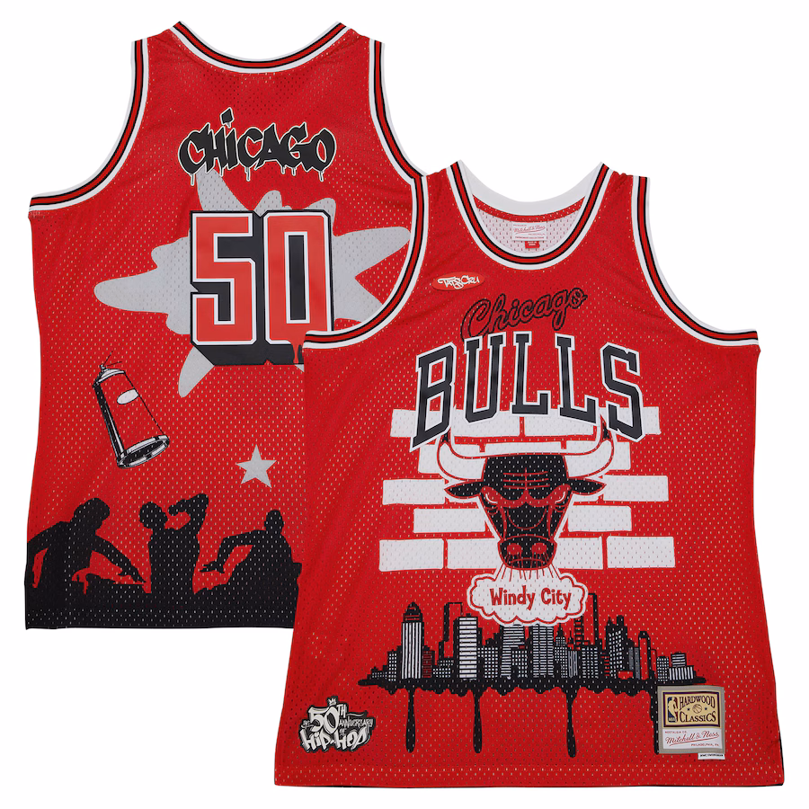 Men's Chicago Bulls Mitchell & Ness x Tats Cru Red Hardwood Classics Fashion Jersey - ujerseystore