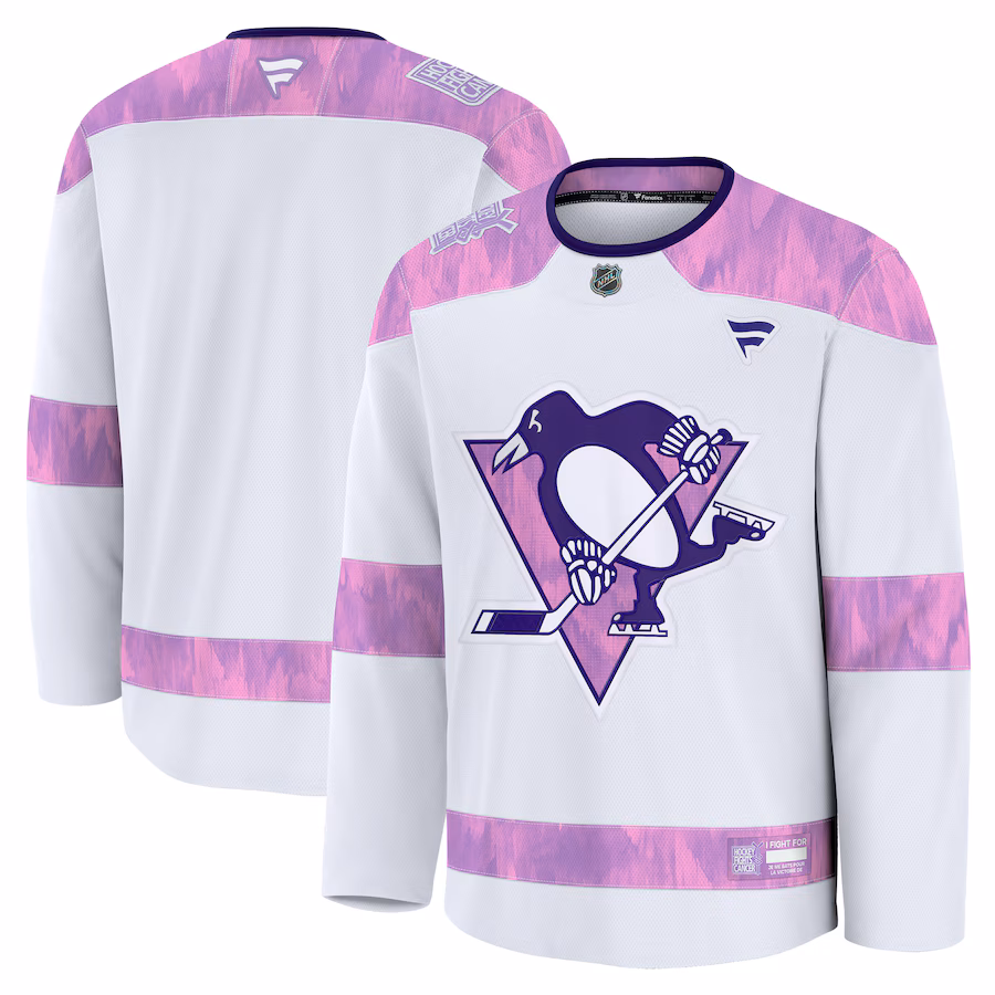 Men's Pittsburgh Penguins Fanatics White 2024 Hockey Fights Cancer Practice Jersey - ujerseystore