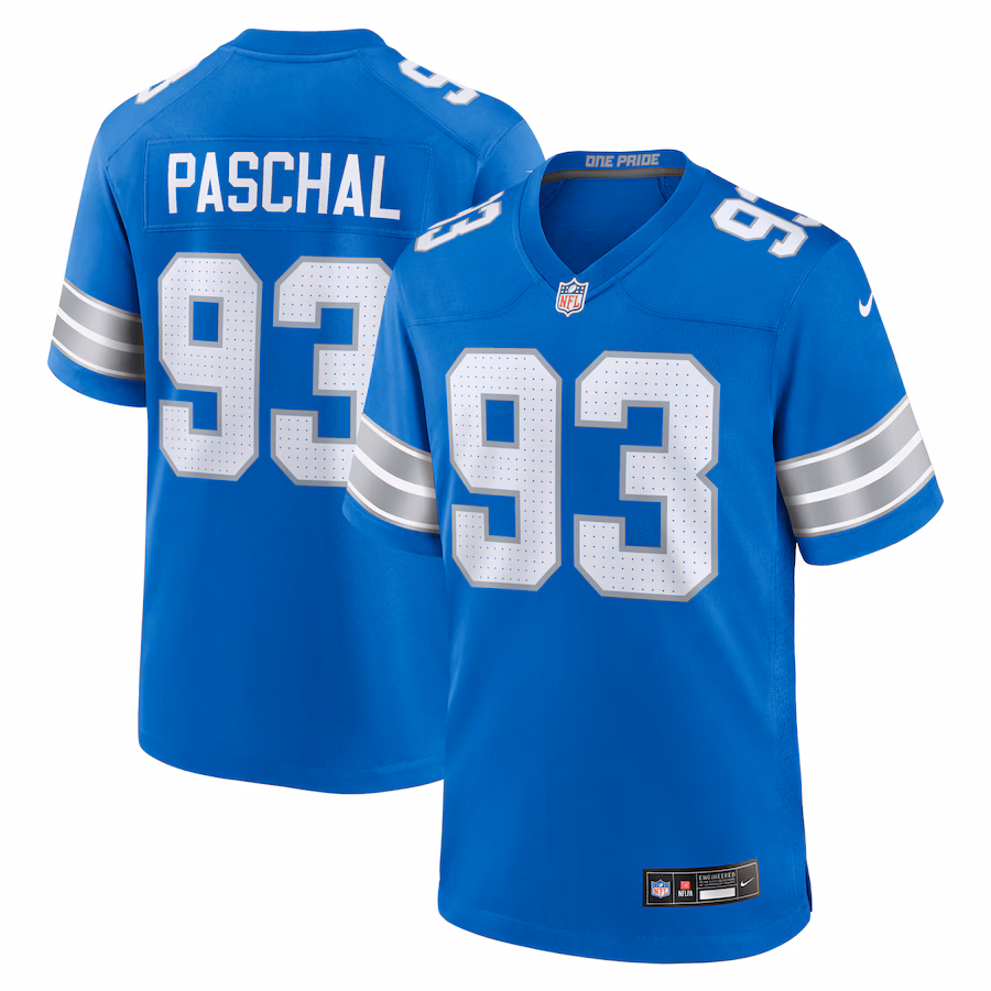 Men's Detroit Lions Josh Paschal Nike Blue Team Game Jersey - ujerseystore