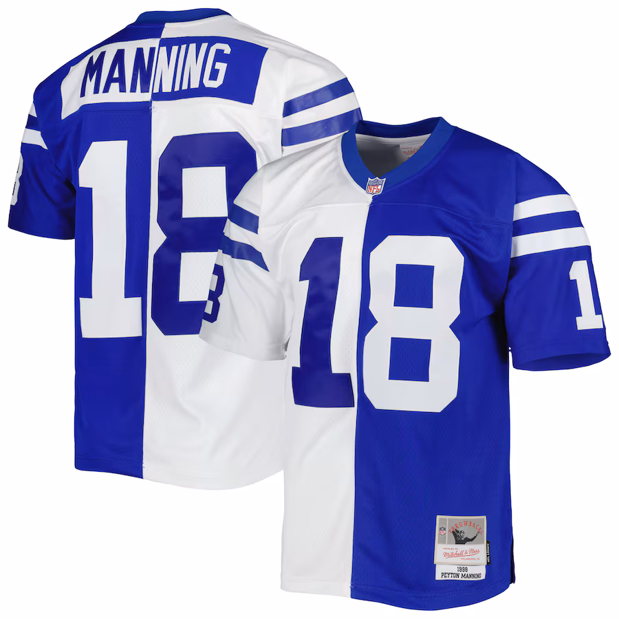 Men's Indianapolis Colts Peyton Manning Mitchell & Ness Royal/White 1998 Split Legacy Replica Jersey - ujerseystore