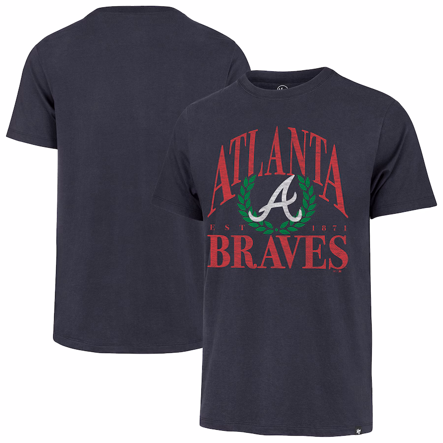 Men's Atlanta Braves '47 Navy Pitchout Franklin T-Shirt - ujerseystore
