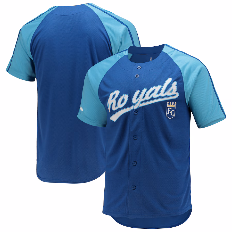 Men's Kansas City Royals Stitches Royal Button-Down Raglan Replica Jersey - ujerseystore