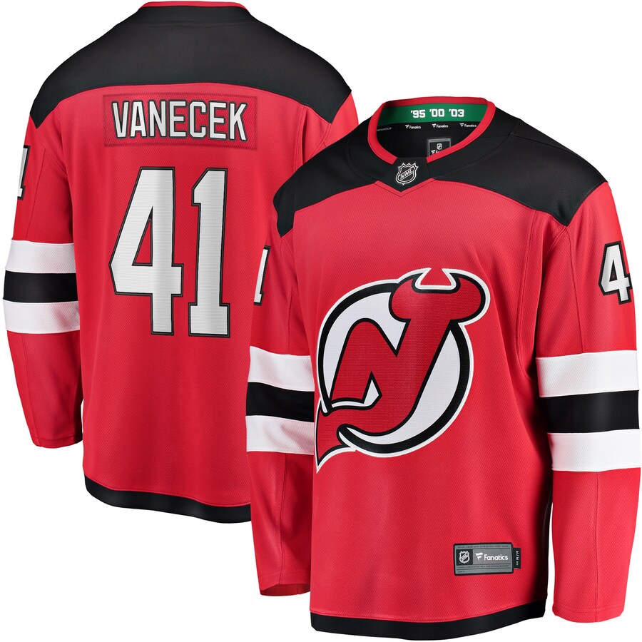 Men's New Jersey Devils Vitek Vanecek Fanatics Branded Red Home Breakaway Player Jersey - ujerseystore