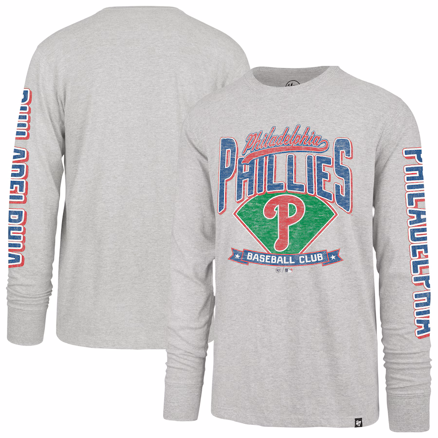 Men's Philadelphia Phillies '47 Gray Fair Ball Franklin Long Sleeve T-Shirt - ujerseystore