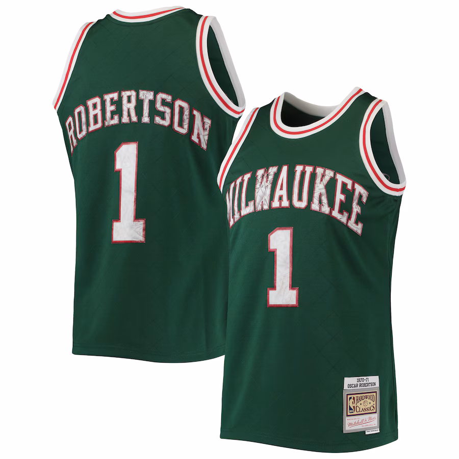 Men's Milwaukee Bucks Oscar Robertson Mitchell & Ness Green 1996/97 Hardwood Classics NBA 75th Anniversary Diamond Swingman Jersey - ujerseystore