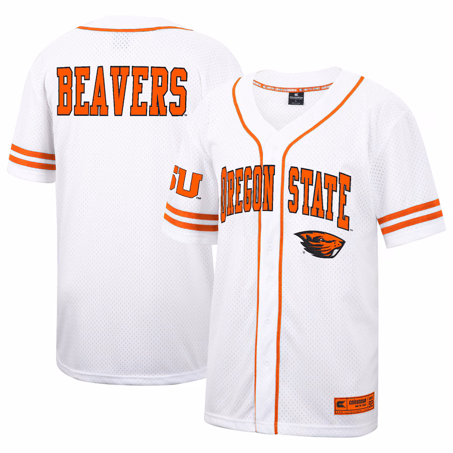 Oregon State Beavers Colosseum Free Spirited Mesh Button-Up Baseball Jersey - White - ujerseystore