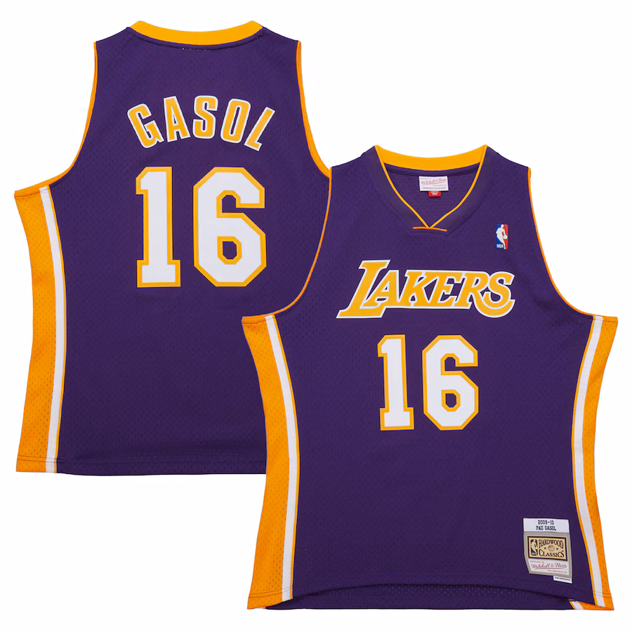Men's Los Angeles Lakers Pau Gasol Mitchell & Ness Purple 2009/10 Hardwood Classics Swingman Jersey - ujerseystore