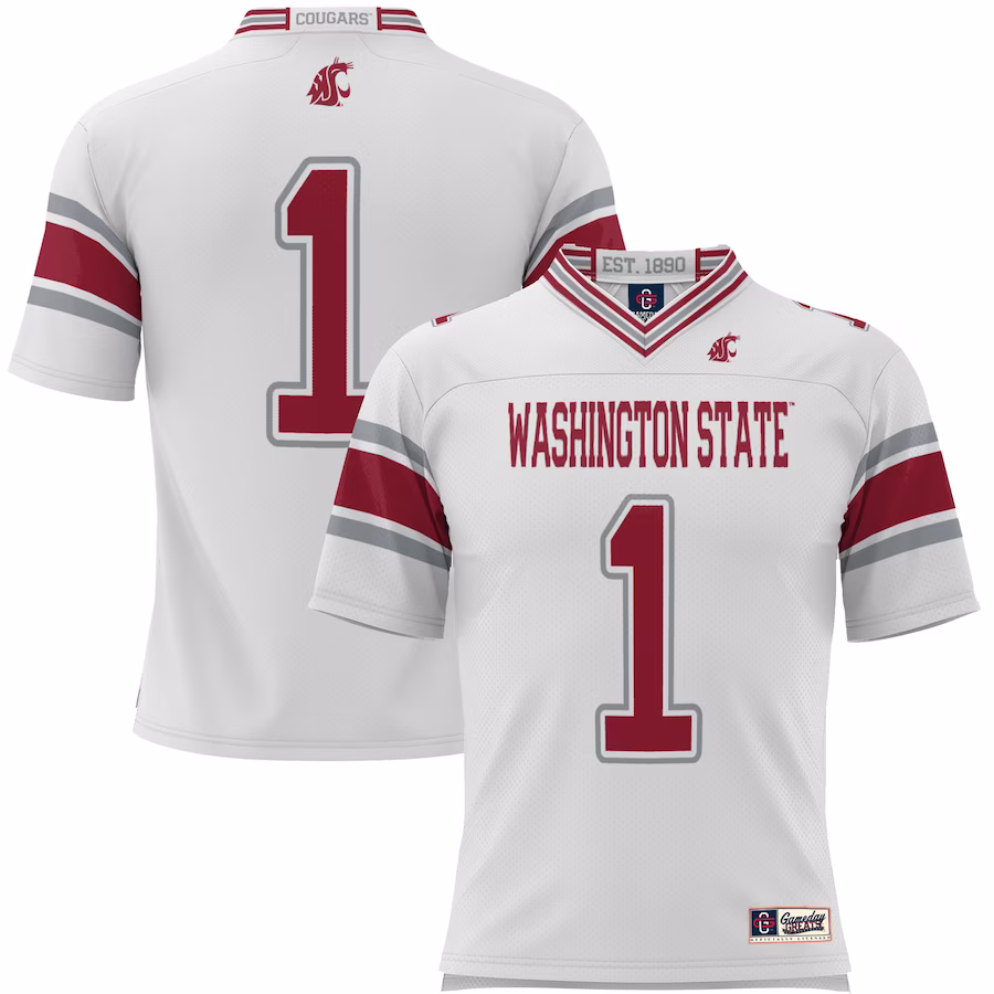 #1 Washington State Cougars GameDay Greats Youth Endzone Football Jersey - White - ujerseystore