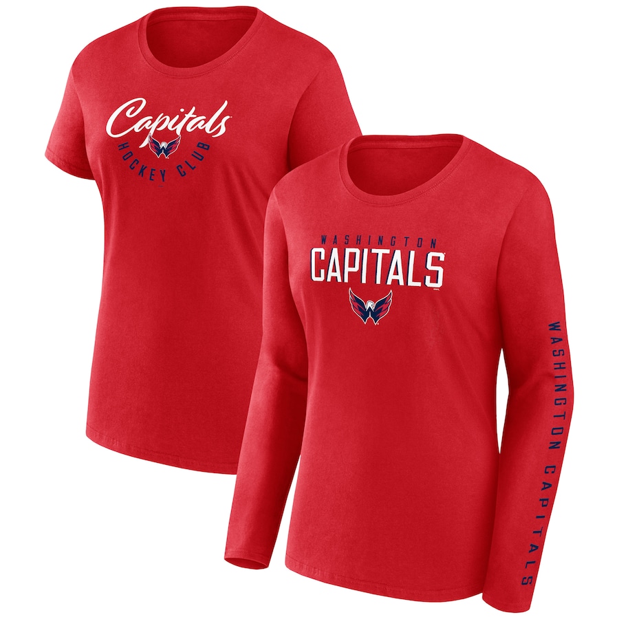 Women's Washington Capitals Fanatics Red Long and Short Sleeve Two-Pack T-Shirt Set - ujerseystore