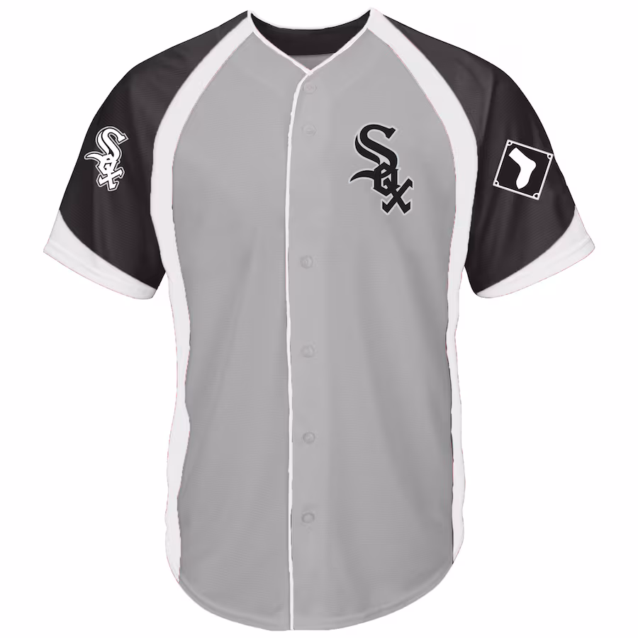 Men's Chicago White Sox Gray/Black Big & Tall Colorblock Full-Button Jersey - ujerseystore
