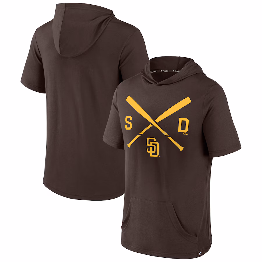 Men's San Diego Padres Fanatics Brown Iconic Rebel Short Sleeve Hooded Top - ujerseystore