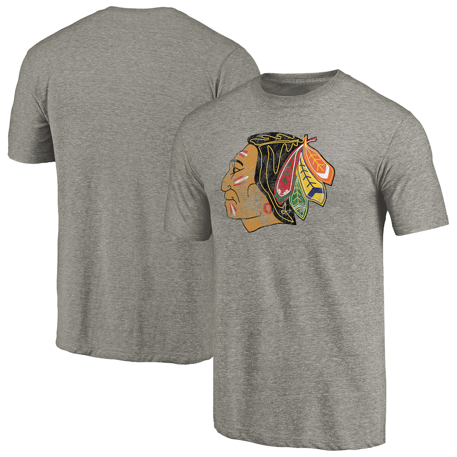 Men's Chicago Blackhawks Ash Throwback Logo 1960-1961 Tri-Blend T-Shirt - ujerseystore