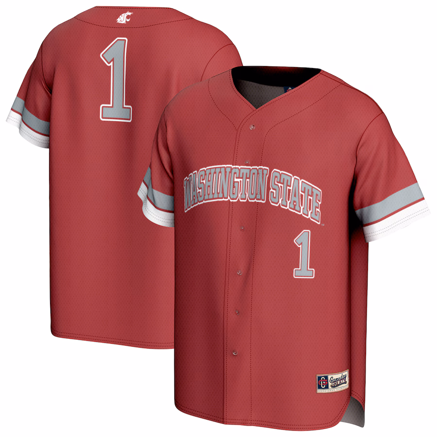 Unisex GameDay Greats #1 Crimson Washington State Cougars Lightweight Collegiate Baseball Fashion Jersey - ujerseystore